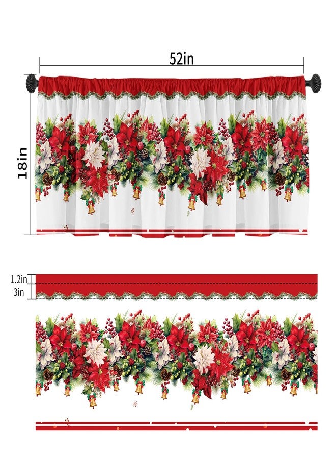 SUNWISHA Christmas Poinsettia Curtains Valance for Kitchen Window 52 x 18 Inch Window Decor Red - Image 2